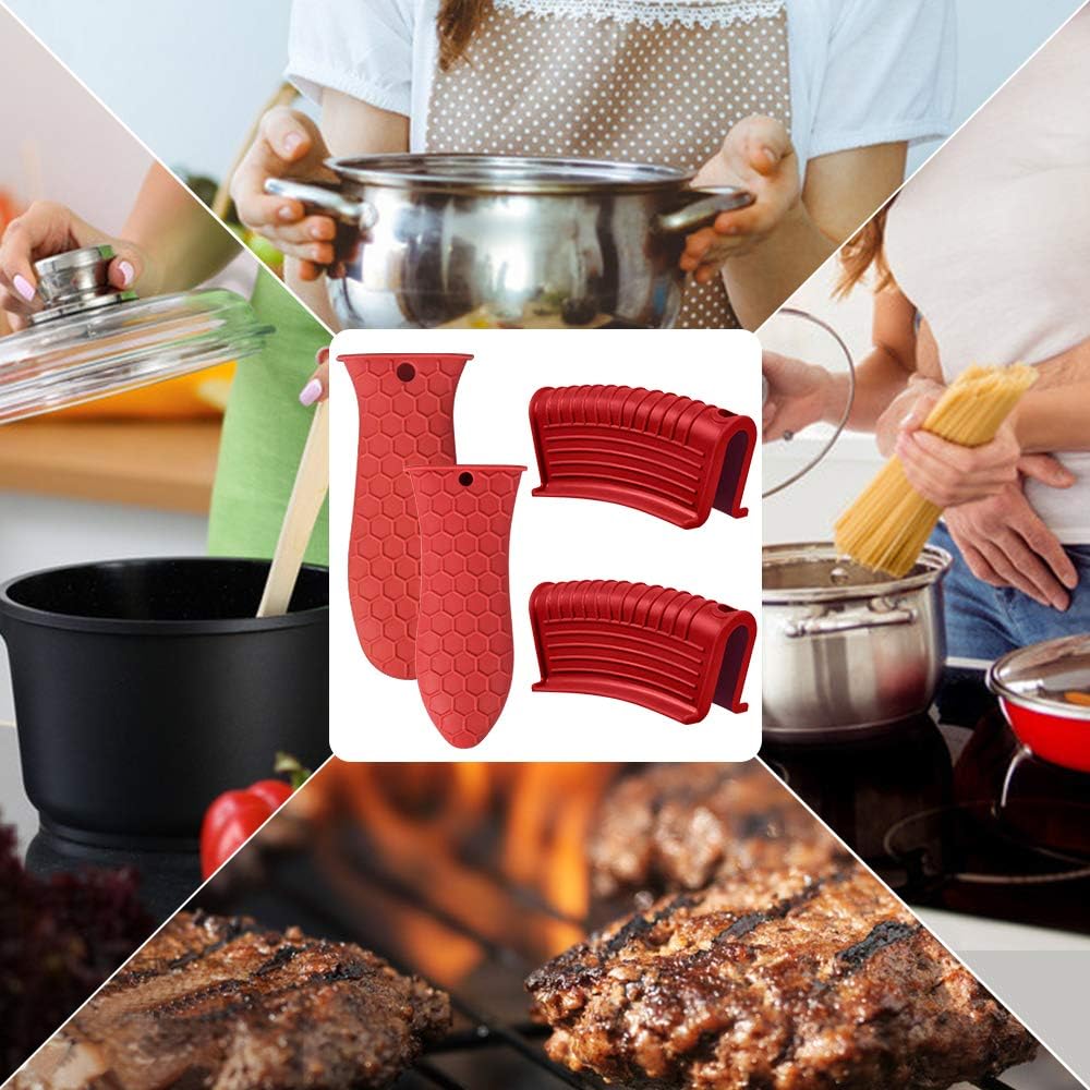 Silicone Hot Handle Holder, Heat Resistant Potholder Cookware Handle Cast Iron Skillets Handles Grip Covers for Cast Iron Skillet