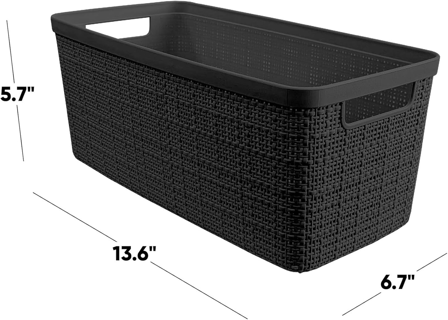 Curver Set of 4 Large 18L Easy Access Jute Decorative Plastic Organization and Storage Baskets - Perfect Bins for Home Office, Closet Shelves, Kitchen Pantry and All Bedroom Essentials, Black