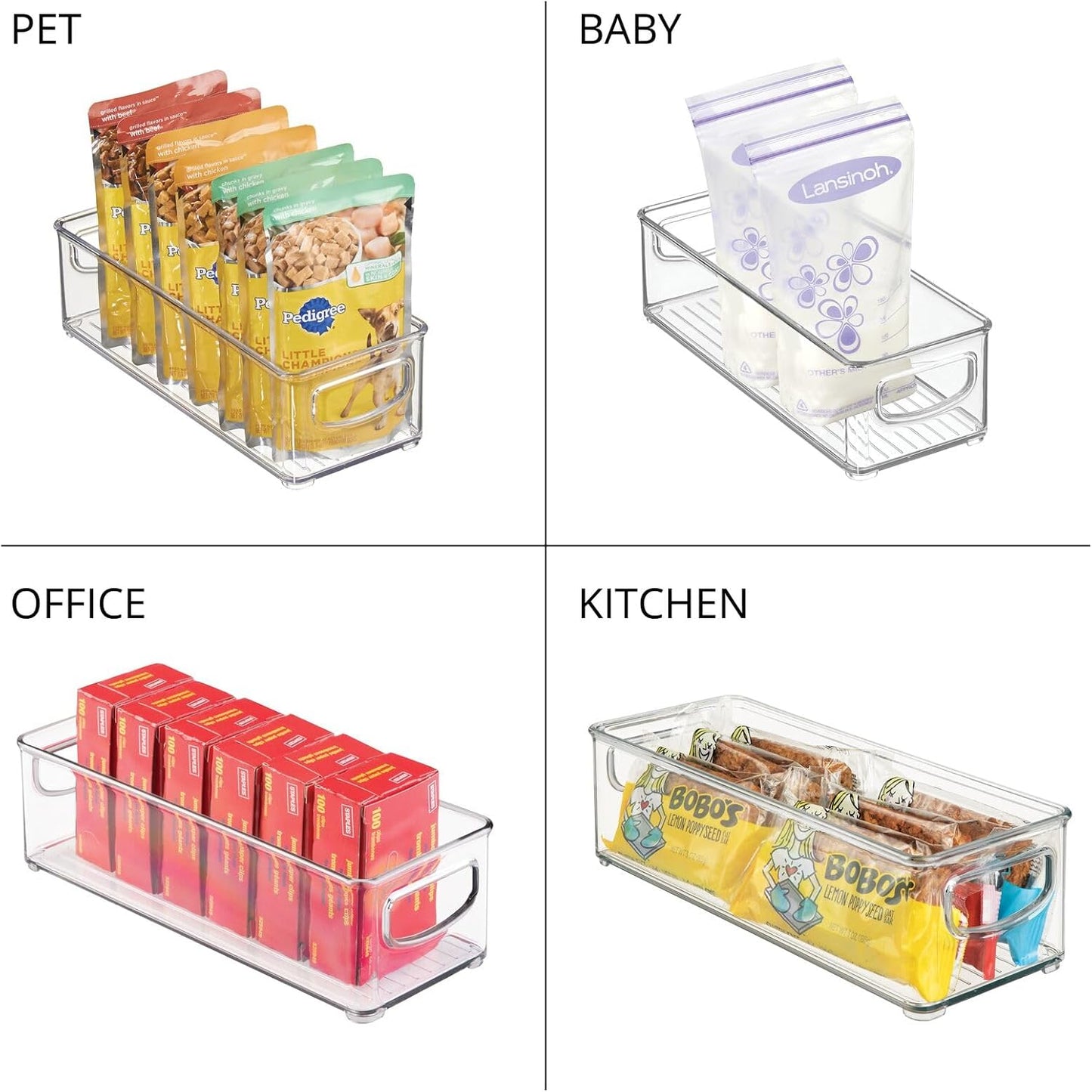 mDesign Deep Plastic Kitchen Storage Organizer Container Bin for Pantry, Cabinet, Cupboard, Shelves, Fridge, or Freezer - Holds Dry Goods, Sauces, Condiments, Drinks, Ligne Collection, 4 Pack, Clear