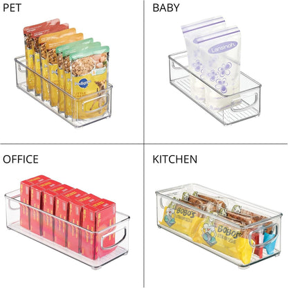 mDesign Plastic Stackable Small Organizing Bin Kitchen Pantry Cabinet, Refrigerator, Freezer Food Organization Storage Bins with Handles, Drawer Container Organizer, Ligne Collection, 6 Pack - Clear