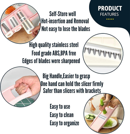NACOLUS 5 in 1 Mandoline Slicer Vegetable Slicer Mandolin Multi Blade Potato Veggie Slicer Vegetable Cutter Julienne Shredder Potato Slicer Green