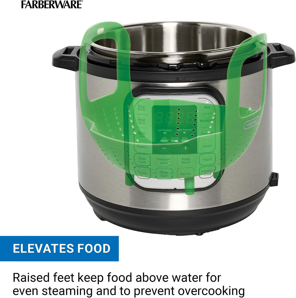 Farberware Silicone Steamer Basket with Interlocking Handles – Heat-Resistant 450F Food Safe Silicone Steamer Insert – High Walls Keep Food Above Water – Rolls Up for Compact Storage – Dishwasher Safe