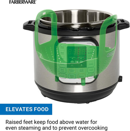 Farberware Silicone Steamer Basket with Interlocking Handles – Heat-Resistant 450F Food Safe Silicone Steamer Insert – High Walls Keep Food Above Water – Rolls Up for Compact Storage – Dishwasher Safe