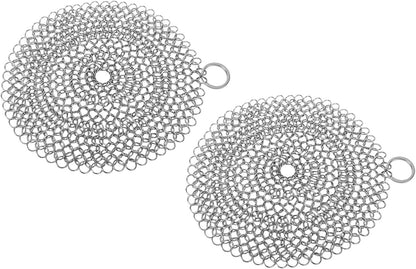 Sanpyl 2 Pcs Stainless Steel Pie Weights, 17.5cm Baking Pie Weights & Chainmail Scrubber, 304 Stainless Steel Skillet Cleaner, 2 Sided Chain for Kitchen, Ideal for Cast Iron Pans (L)