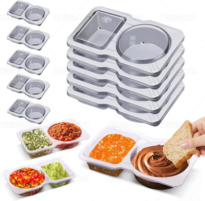 Qewro 15 Sets Snack Containers, Reusable Double Compartment Condiment With Lids 2 Portion Snack Containers Sauces Dip, Disposable Box to Grab and Go with Prep For Adults, On The Go For Kids