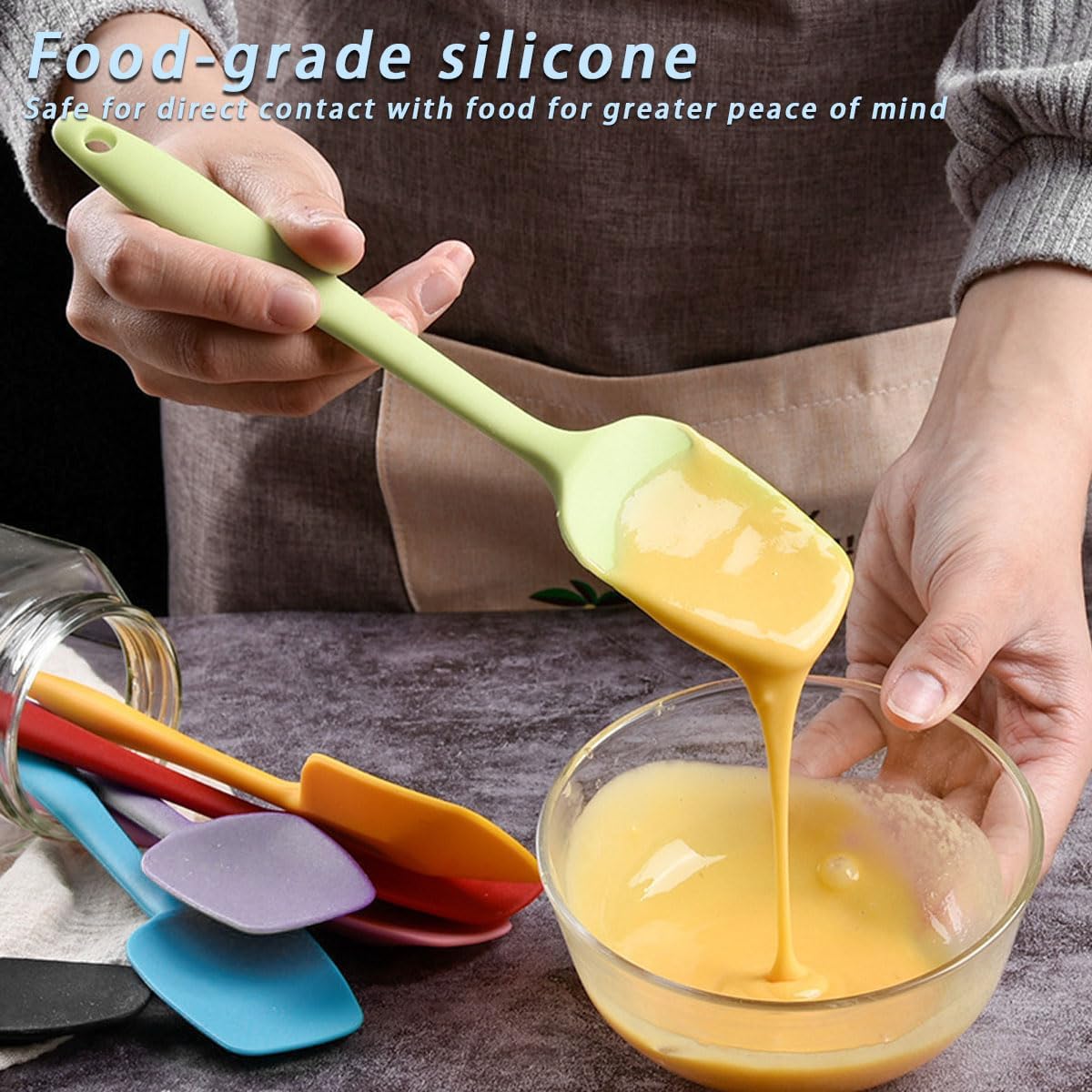 4 PCS Silicone Spatula,Rubber Spatula with Stainless Steel Core11 Inch Non-scratch Baking Cooking 8Inch Spatula Set Flexible Heat Resistant (Black)