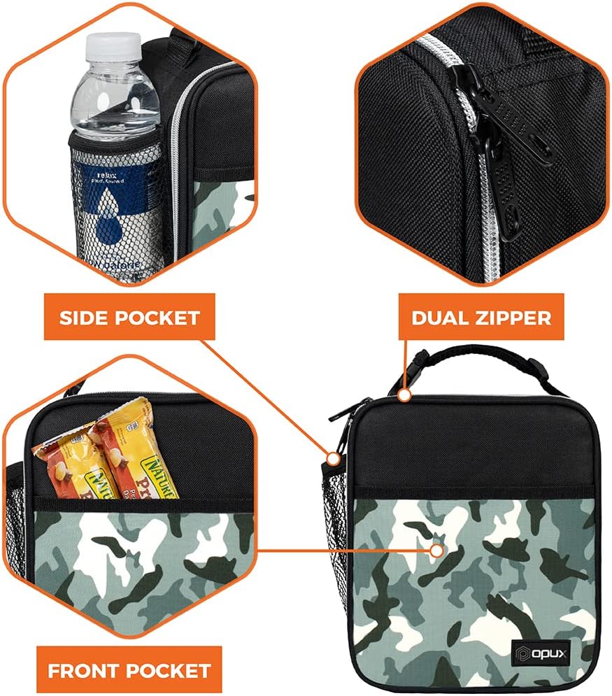opux Premium Insulated Lunch Box, Soft School Lunch Bag for Kids Boys Girls, Leakproof Small Lunch Pail Men Women Work, Reusable Compact Cooler Tote Lunchbox for Office Adult, Black