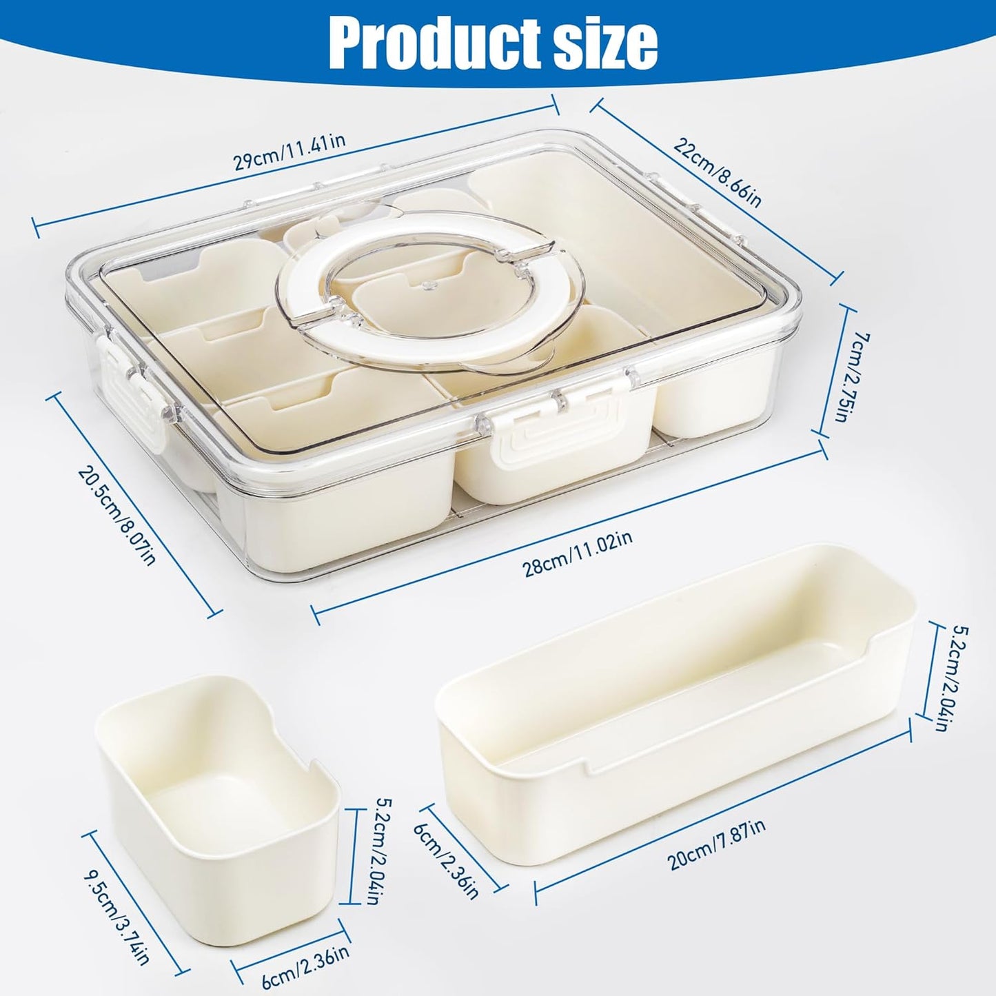 Bandesun Divided Serving Tray with Lid and Handle - Snackle Box Charcuterie Container for Portable Snack Platters - Clear Organizer for Candy, Fruits, Snacks，Nuts - Perfect (Pack of 2)