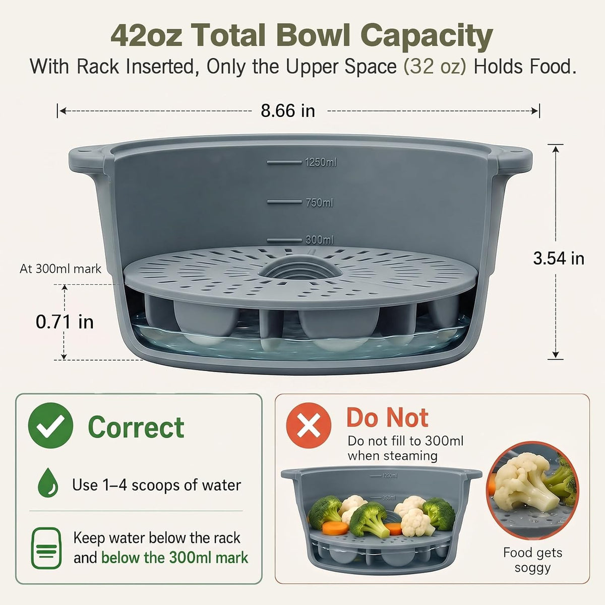 42oz Collapsible Silicone Microwave Steamer for Vegetables, Green