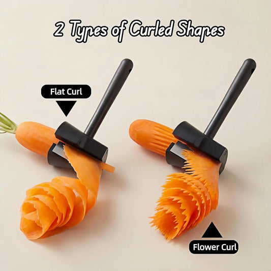 Vegetable Curler Tool with Ergonomic Grip, 2-in-1 Stainless Steel Spiral Slicer for Carrot, Cucumber, Flat and Flower Curl Shapes