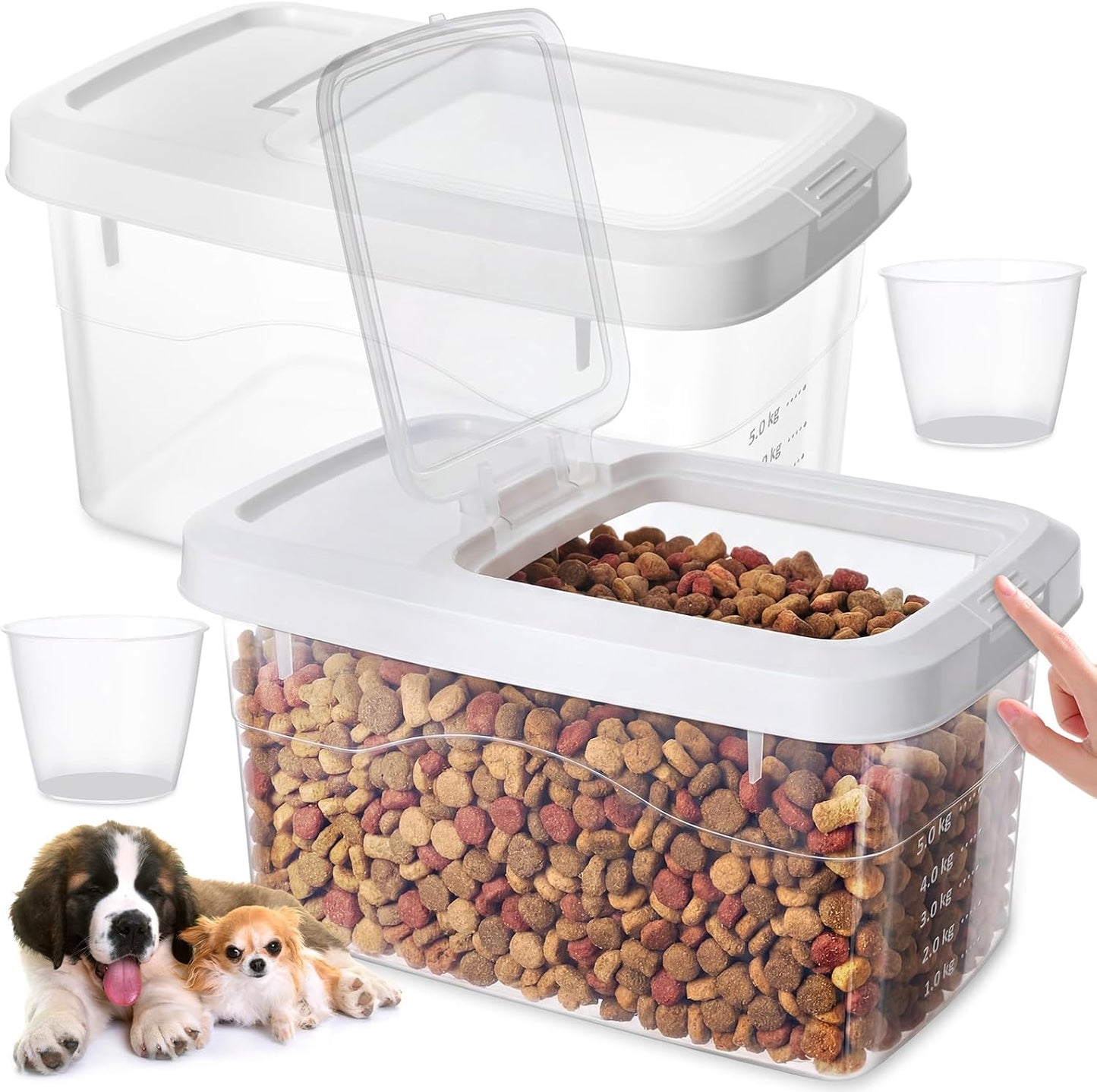 2 Pack Airtight Dog Food Storage Container, 27.6 Lbs Clear Pet Food Storage Bin with 2 Measuring Scoops for Pet Dog Cat Grain Rice Treat