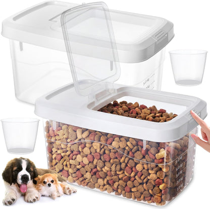 2 Pack Airtight Dog Food Storage Container, 27.6 Lbs Clear Pet Food Storage Bin with 2 Measuring Scoops for Pet Dog Cat Grain Rice Treat