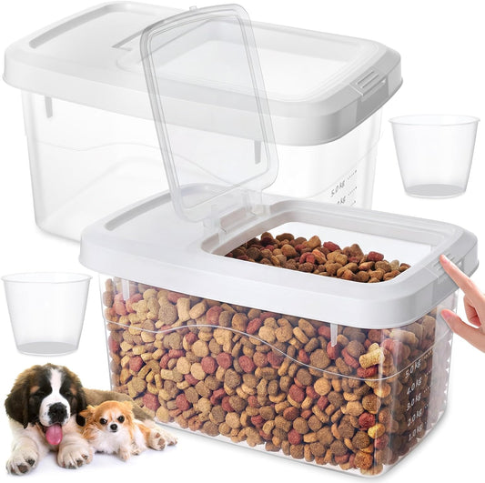 2 Pack Airtight Dog Food Storage Container, 27.6 Lbs Clear Pet Food Storage Bin with 2 Measuring Scoops for Pet Dog Cat Grain Rice Treat