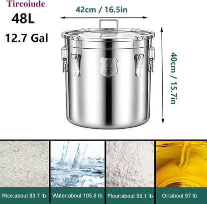 3.2Gal 304 Stainless Steel Kitchen Airtight Canister, 405oz Flour Container with Lid and Locking Clamp,10-21Lbs Metal Bucket Food Storage Container for Rice Flour Grain Coffee Bean(12L)
