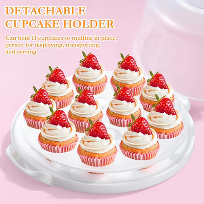 10 Inch Cake Carrier with Lid and Handle, Round Cake Transport Container with 10 Inch Cake Boards & Cupcake Serving Tray, Portable Pie Cake Holder with Cover for Wedding Party Picnics Camping