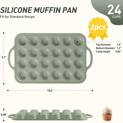 2 Packs 12 Cups Silicone Muffin Pan for Baking with Metal Reinforced Frame Regular Size Cupcake Pan Tray Egg Bites Silicone Cookie Molds Muffin Tin Tart Pans Sheet Set for Oven Dishwasher Safe
