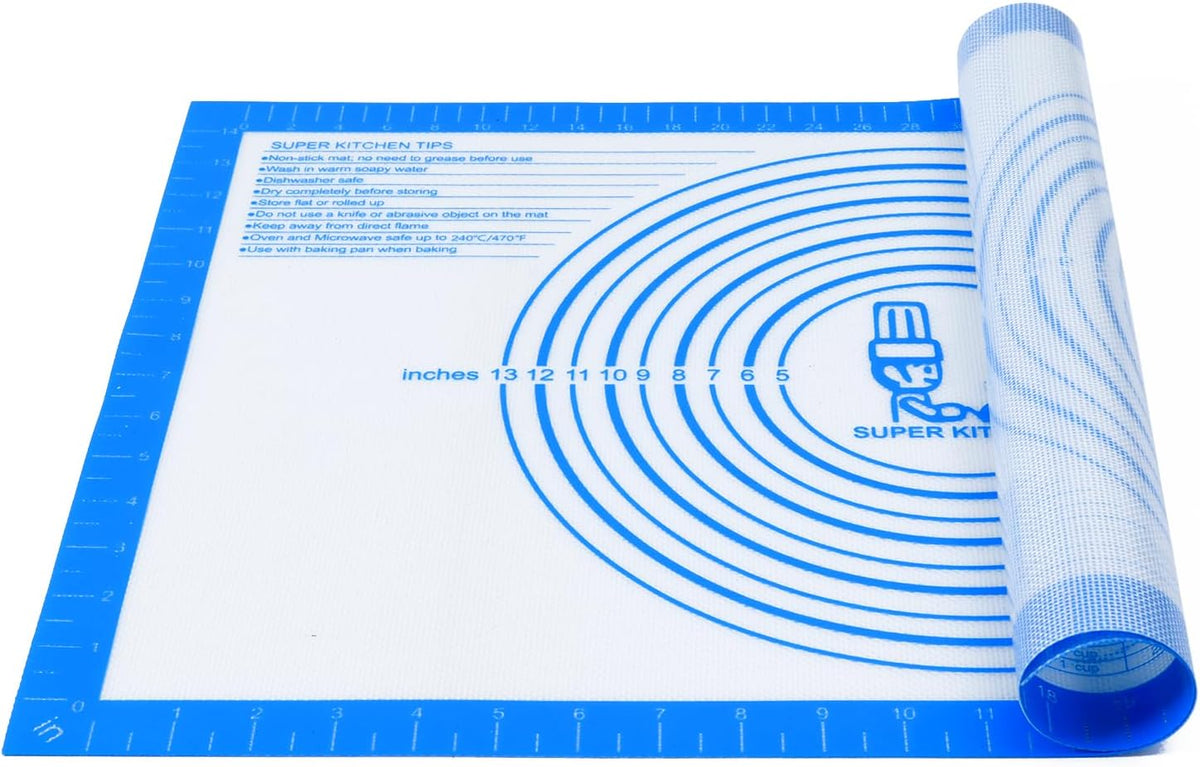 Nonstick Silicone Pastry Mat Extra Large with Measurements 28''By 20'' for Silicone Baking Mat, Counter, Dough Rolling,Fondant/Pie Crust By Folksy Super Kitchen (20×28, Blue)