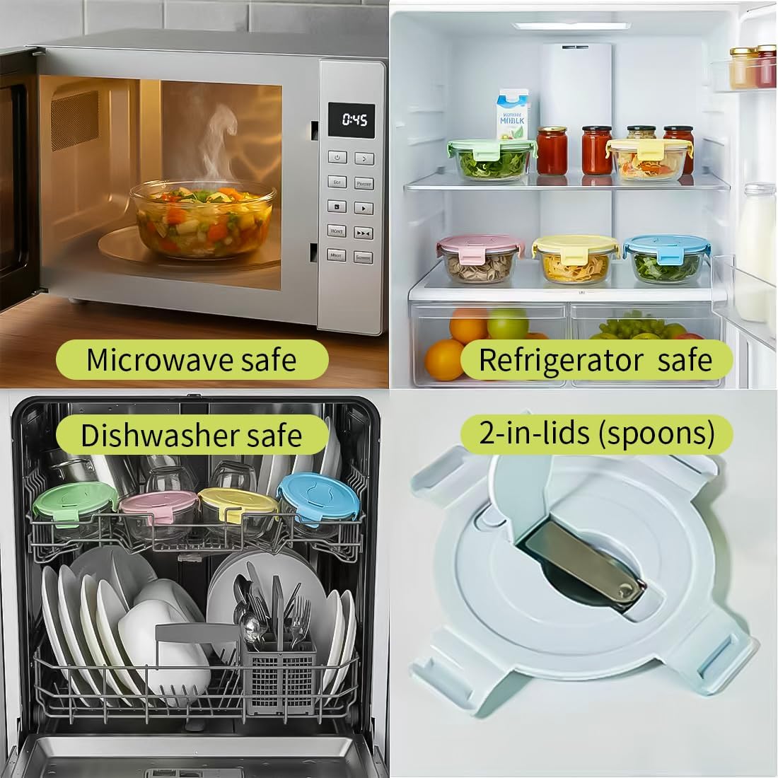 16oz Square Glass Food Storage Containers With Lids, 2 Cup Square Glass Food Containers With Lids, BPA free Small Meal Prep Bowls for leftovers, Dishwasher, Freezer Safe (8Pack)