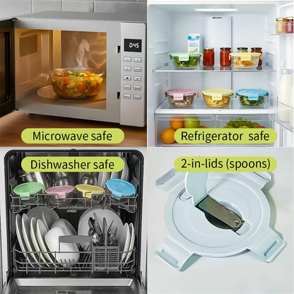 16oz Square Glass Food Storage Containers With Lids, 2 Cup Square Glass Food Containers With Lids, BPA free Small Meal Prep Bowls for leftovers, Dishwasher, Freezer Safe (8Pack)