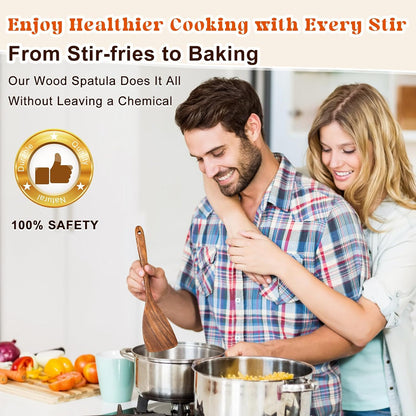 Wooden Spatula, Acacia Solid & Slotted Turner Spatula Set, Long Handle Flat Frying Spatulas, Ideal Kitchen Gift for Mother and Grandma, Kitchen Utensils Set for Cooking, Frying, Baking
