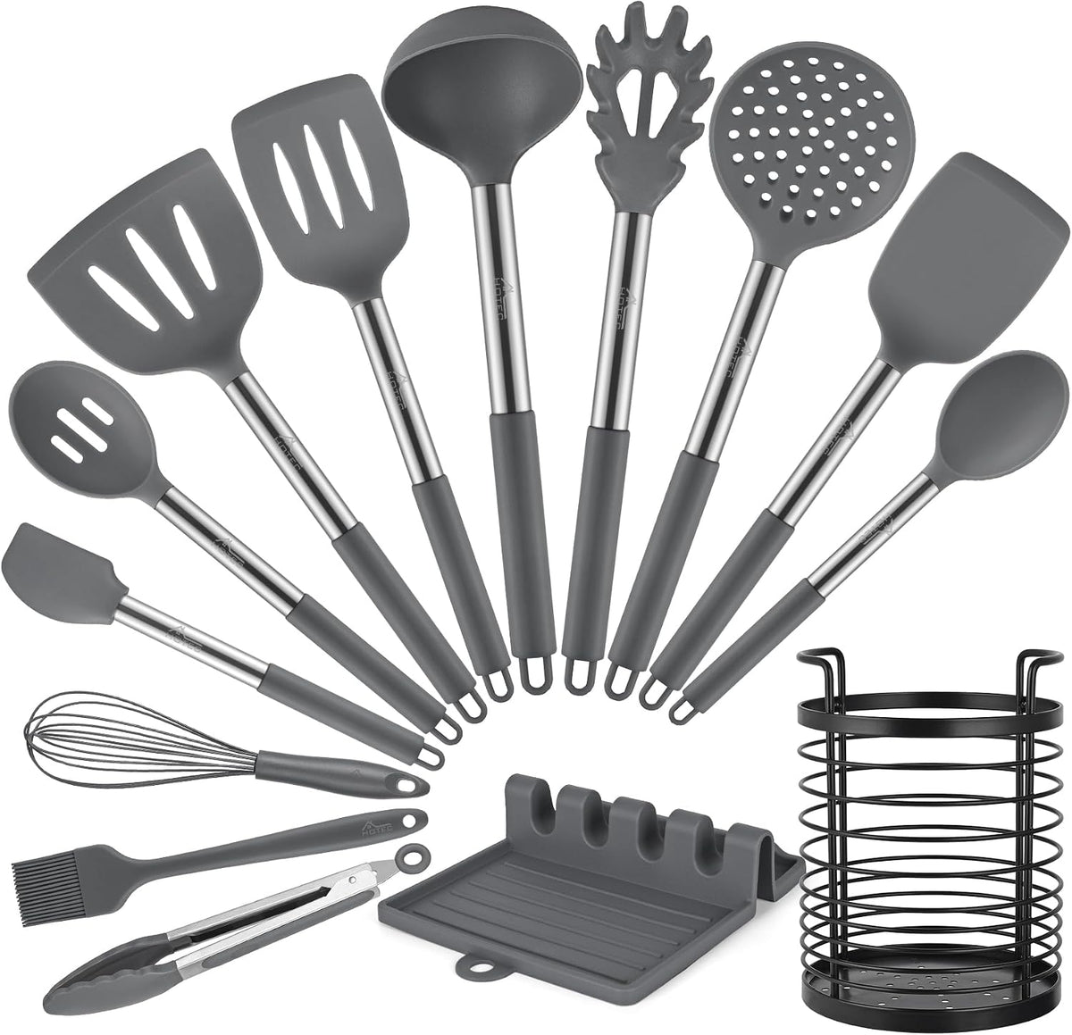 HOTEC Silicone Kitchen Cooking Utensils Set, 14pcs Multicolor
