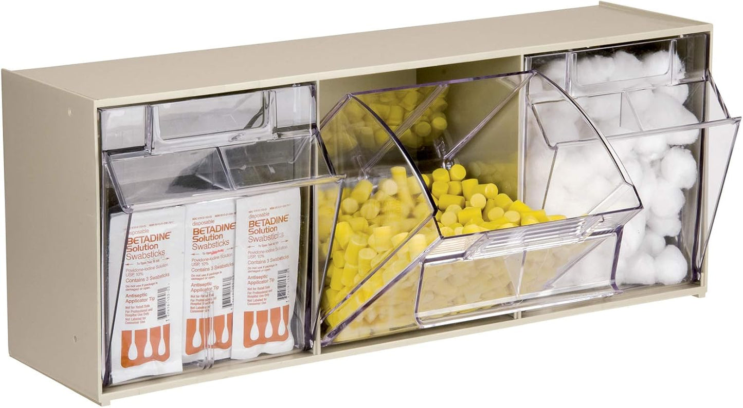 Akro-Mils TiltView Plastic Storage Cabinet with 6 Tilt Out Bins, Horizontal Organizer, Teacher Toolbox, and Office Supply Organizer, 23-5/8" W x 3-1/2" H x 3-3/4" D, Stone
