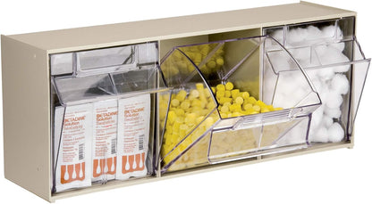 Akro-Mils TiltView Plastic Storage Cabinet with 6 Tilt Out Bins, Horizontal Organizer, Teacher Toolbox, and Office Supply Organizer, 23-5/8" W x 3-1/2" H x 3-3/4" D, Stone