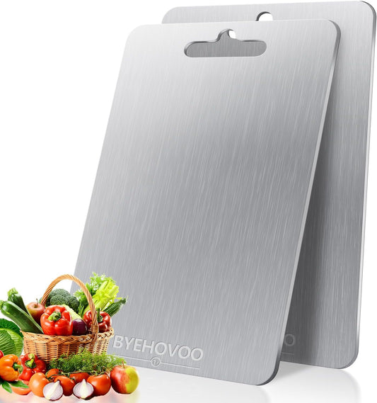 Titanium Cutting Boards for Kitchen [Set of 3], Double Sided Pure Titanium Cutting Board | Easy to Clean | Dishwasher Safe | Food-Grade Raw & Cooked Foods or Outdoor Camping Chopping Board