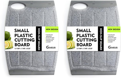 Small Plastic Cutting Board Set of 2, Mini Cutting Board for Small Kitchen Tasks, Non Slip Edges, Unique Design with Multiple Juice Grooves! BPA Free, Non-Porous, Dishwasher Safe (9.84" x 7.48")