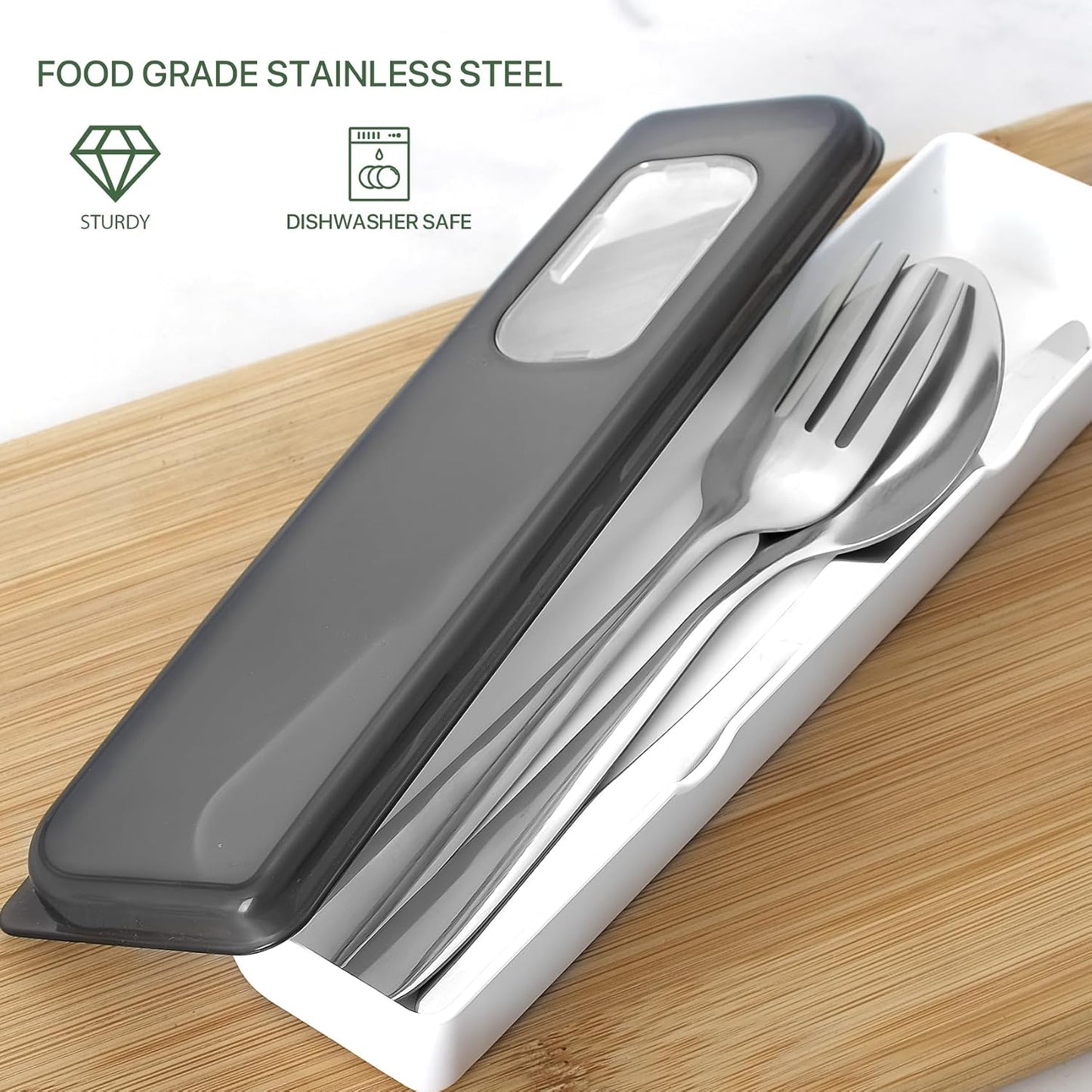 Reusable Travel Utensils with Case, 4pcs Portable Cutlery Set, Knives Fork and Spoon Set for Lunch Box, Portable Silverware Set for Travel Camping Picnic Hiking Office
