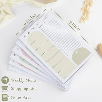 Magnetic Meal Planner 6x9 Inch Weekly Planning Notepad, 52 Sheets with Perforated Grocery List - The Ultimate Fridge Menu Organizer