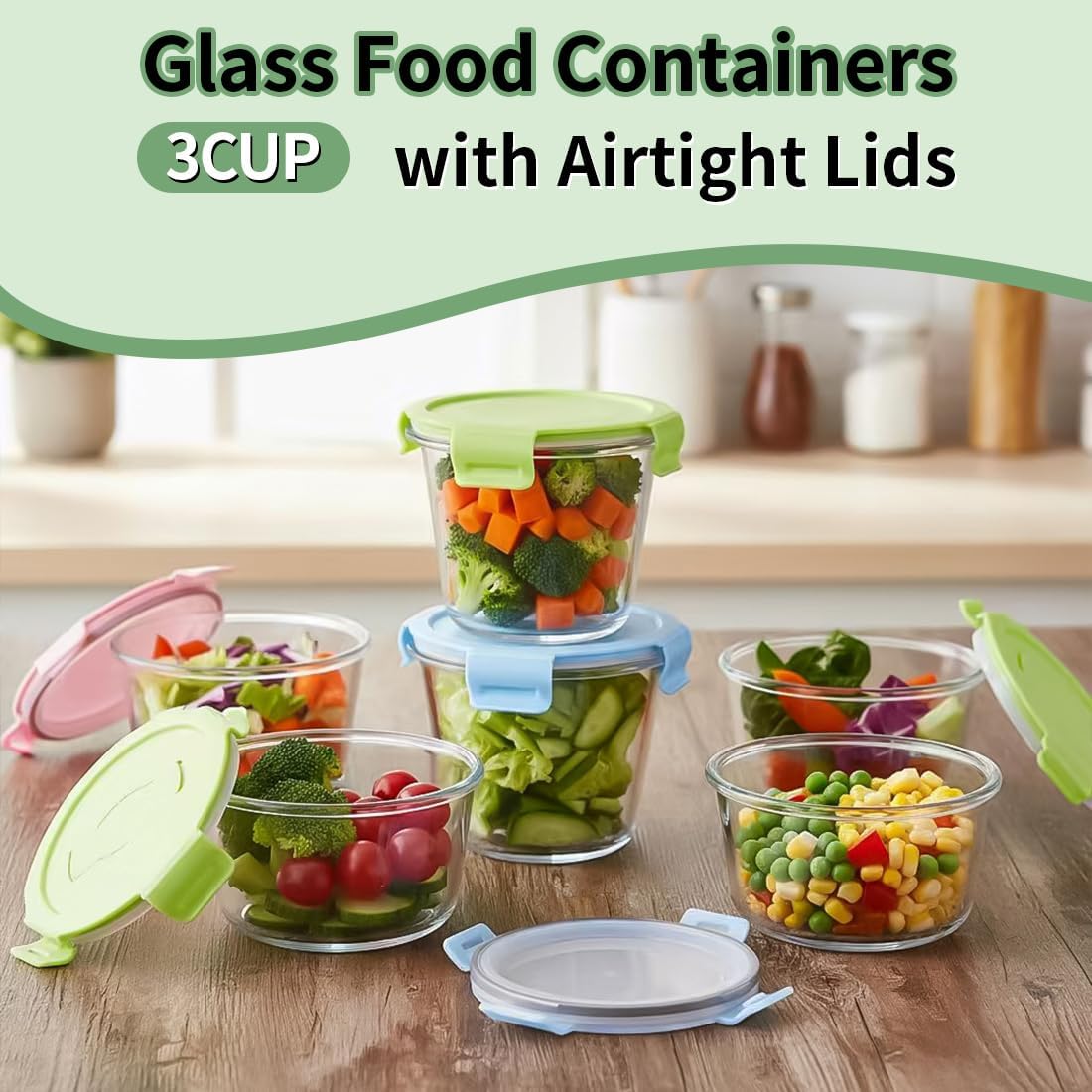 Small Round Glass Food Storage Containers with Lids, 1.5 Cup Round Food Containers set BPA-Free, 12oz Glass Lunch Bowls for Soup Leftover, Microwave, Dishwasher and Freezer Safe (4pack)