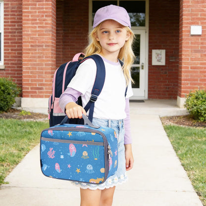 FlowFly Kids Lunch box Insulated Soft Bag Mini Cooler Back to School Thermal Meal Tote Kit for Girls, Boys, Black