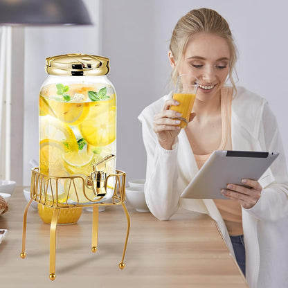 Tanlade 2 Pcs Plastic Drink Dispenser with Stand Beverage Dispenser with Sturdy Metal Base Juice Jar for Parties Lemonade Jar Spigot for Weddings Countertop Water, Each 1 Gallon(Black)