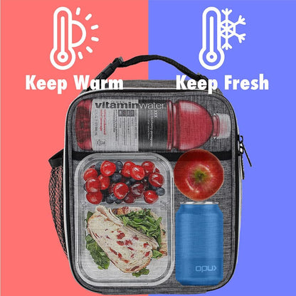 opux Premium Insulated Lunch Box, Soft School Lunch Bag for Kids Boys Girls, Leakproof Small Lunch Pail Men Women Work, Reusable Compact Cooler Tote Lunchbox for Office Adult, Black