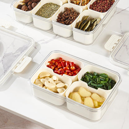Plastic Divided Serving Tray with Lid and Handle Snack Box Charcuterie Container Portable Snack Platters Organizer for Candy, Fruits, Snacks, Nuts, for Party, Entertaining (White 8 compartments)