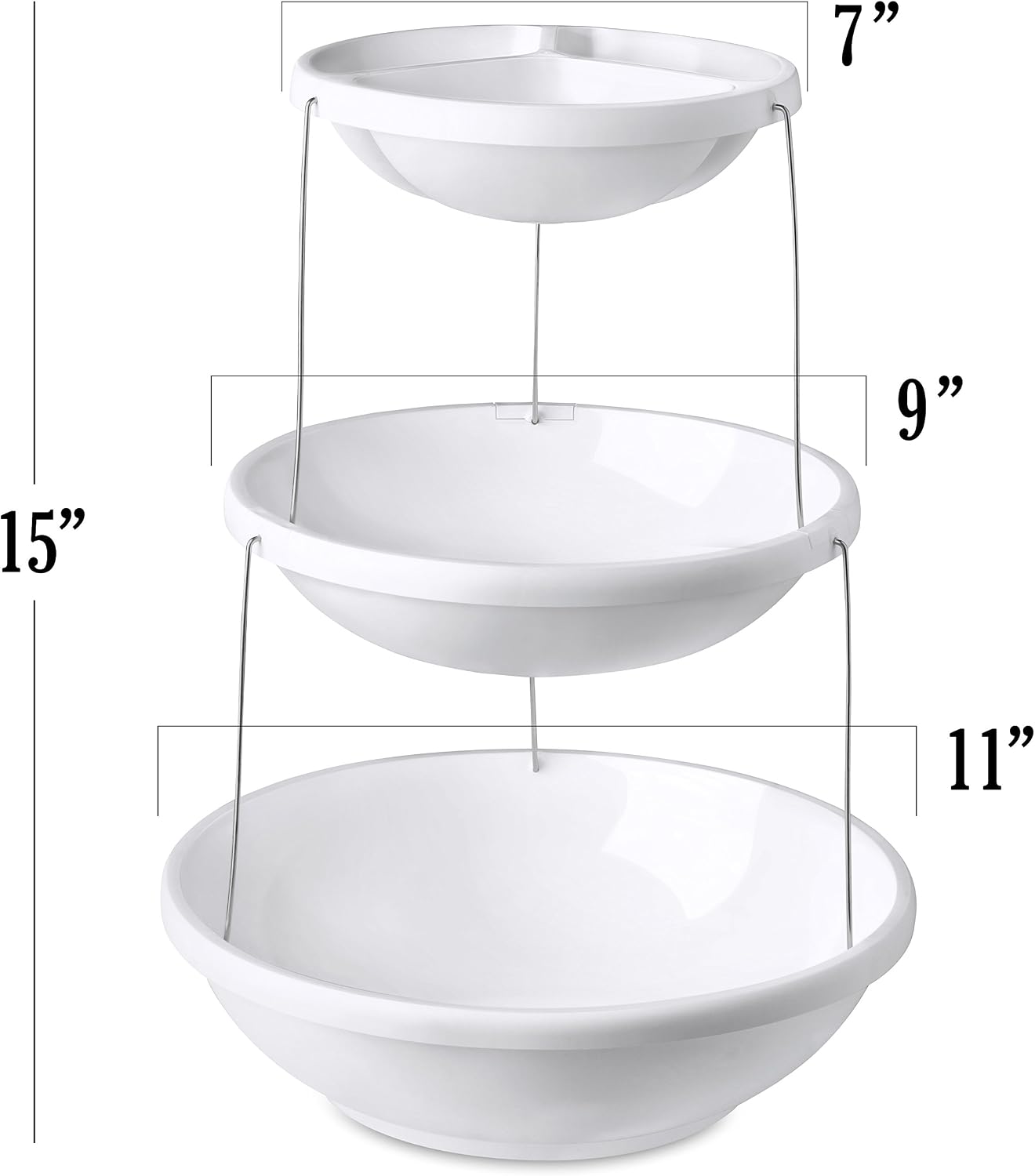 Masirs 3-Tier Collapsible Bowl: Decorative Design Folds for Minimal Storage. Ideal for Serving Snacks, Salad, and Fruit. Top Bowl Divided into Three Sections.