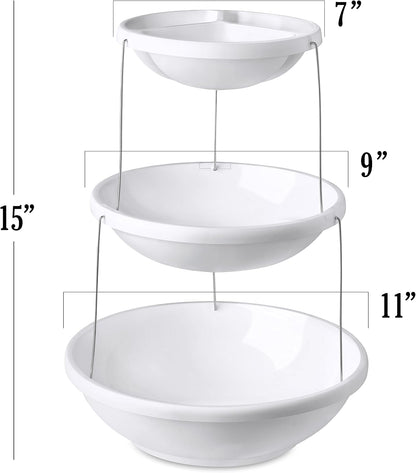 Masirs 3-Tier Collapsible Bowl: Decorative Design Folds for Minimal Storage. Ideal for Serving Snacks, Salad, and Fruit. Top Bowl Divided into Three Sections.