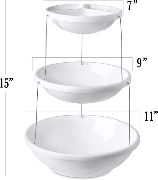 Masirs 3-Tier Collapsible Bowl: Decorative Design Folds for Minimal Storage. Ideal for Serving Snacks, Salad, and Fruit. Top Bowl Divided into Three Sections.
