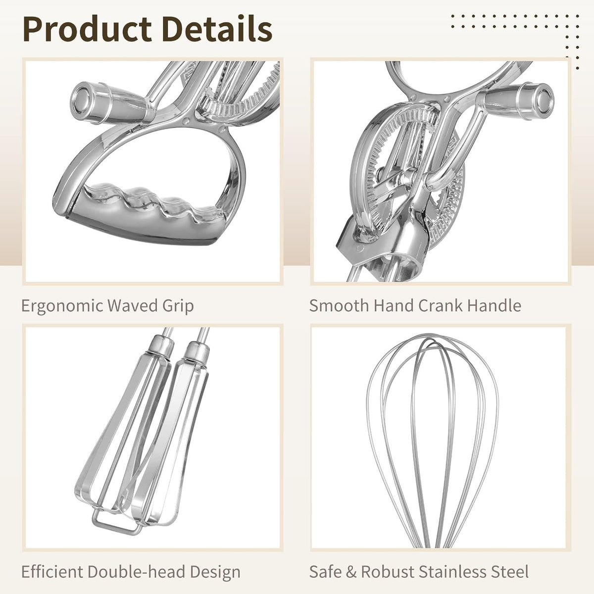 Rotary Egg Beater Set, Manual Rotating Beater with Mixer, Silicone Brush, and Spatula, Double-head Hand Push Whisk, Household Ehisk Accessories for Baking