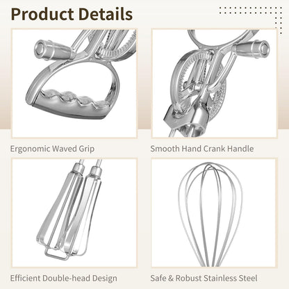 Rotary Egg Beater Set, Manual Rotating Beater with Mixer, Silicone Brush, and Spatula, Double-head Hand Push Whisk, Household Ehisk Accessories for Baking