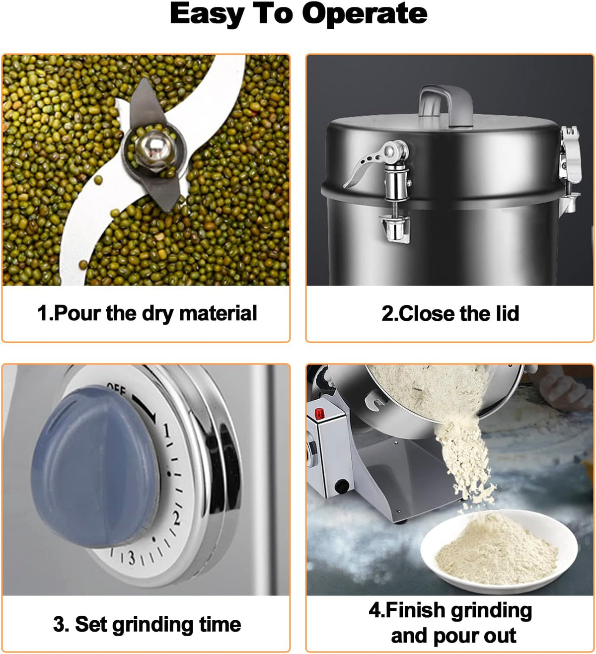 Swing Grain Mill 2500g,Electric Grain Grinder,Stainless Steel Grain Mill Grinder 4500W,High-speed Spice Herb Grinders Commercial Superfine Machine Dry Cereals Pulverizer 110V