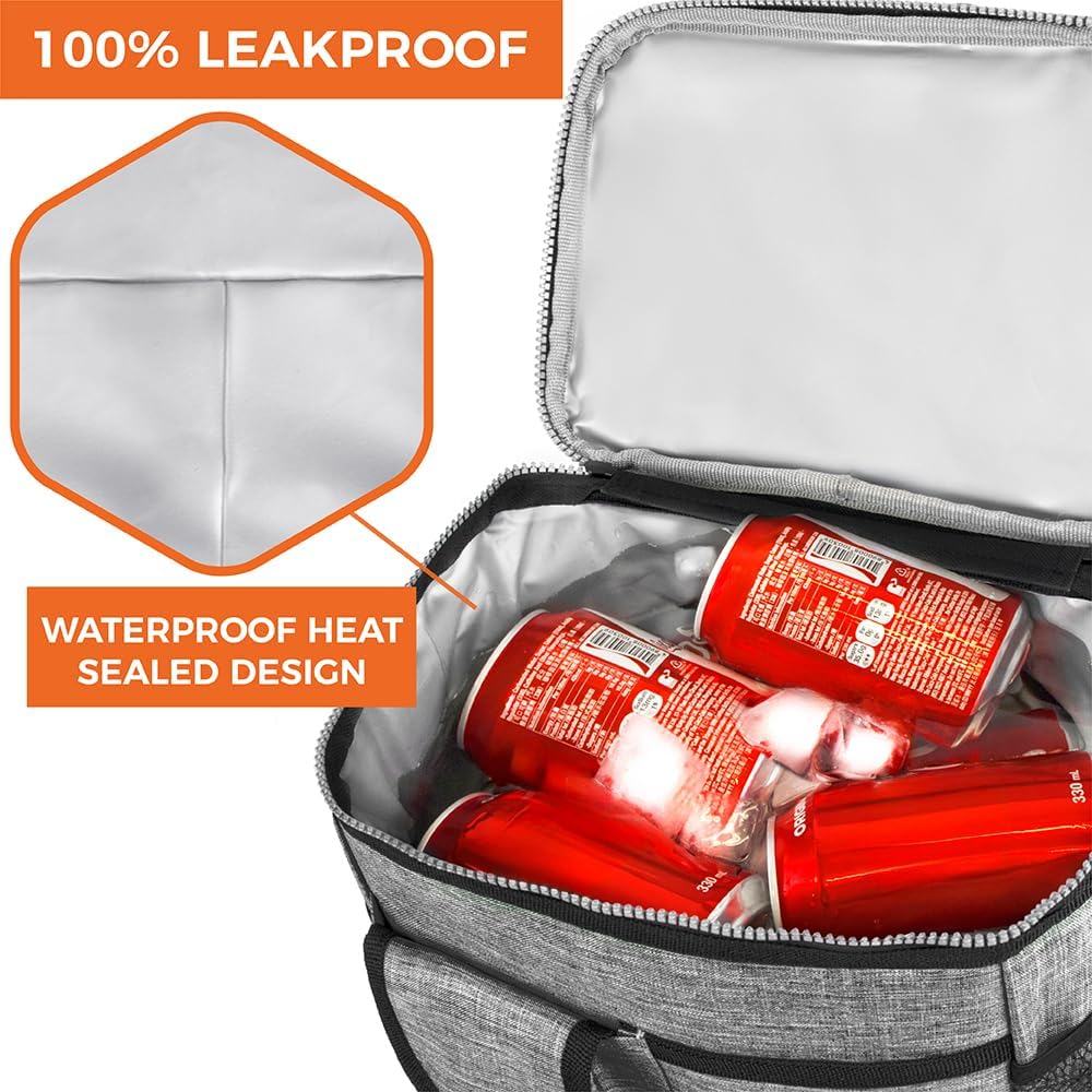 opux Insulated Lunch Bag for Men Women, Leakproof Black Lunch Box for Work, Portable Soft Lunch Cooler Bag with Shoulder Strap, Adult Lunchbox Lunch Pail for Kid Boy Girl School, 14 Can/8L