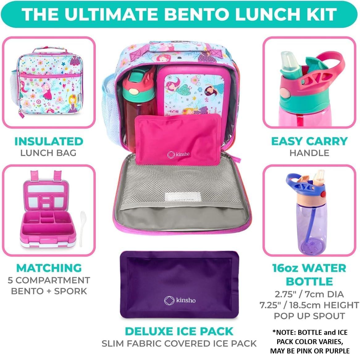 Kinsho Bento Lunch Box for Kids Toddlers, 5 Portion Control Sections, BPA Free Removable Plastic Tray, Pre-School Kid Toddler Daycare Lunches, Snack Container Ages 3 to 7 (Blue Space Rockets)