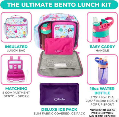 Kinsho Bento Lunch Box for Kids Toddlers, 5 Portion Control Sections, BPA Free Removable Plastic Tray, Pre-School Kid Toddler Daycare Lunches, Snack Container Ages 3 to 7 (Blue Space Rockets)