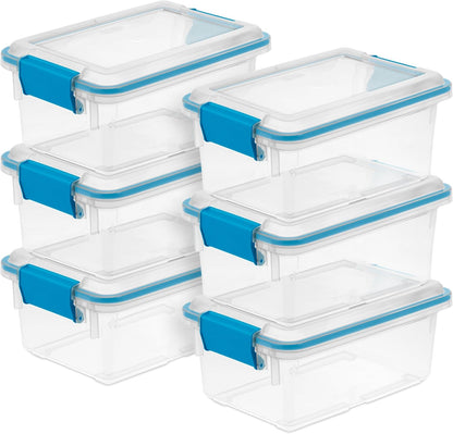 Sterilite 80 Qt Gasket Box, Stackable Storage Bin with Latching Lid and Tight Seal, Plastic Container to Organize Basement, Clear Base and Lid, 1-Pack