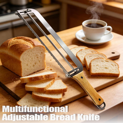 Adjustable Bread Slicer for Perfect Slices - Bread Knife for Homemade Bread with Thickness Guide - Premium Sharp Stainless Serrated Blade for Sourdough Baguettes Bagels Loaves
