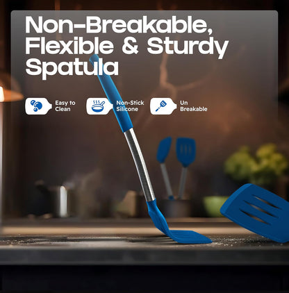 BakeRoyal Silicone Spatula Set - Turner Spatulas Silicone Heat Resistant 600°F - Slotted & Solid Spatula for Cooking Fish, Eggs, Pancakes Flipper – Spatulas for kitchen use – Black