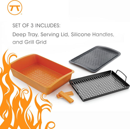 Outset Prep, Grill and Serve Set, Includes Marinating Tub, Non-Stick Grill Grid and Serving Tray