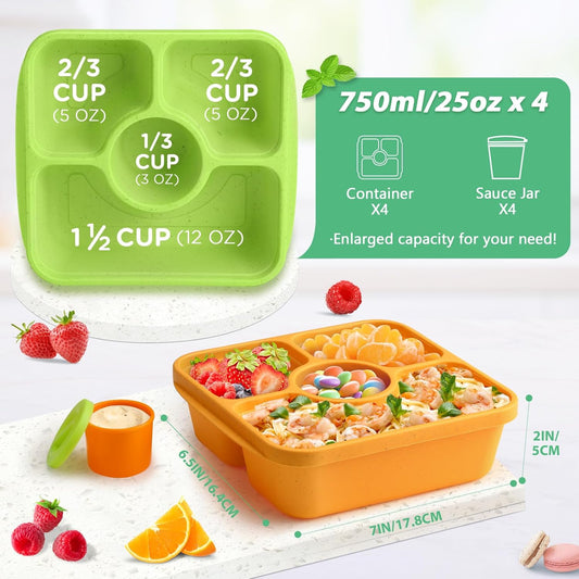 Bento Snack Box Containers for Adults Kids, 4 Pack Lunchable Meal Prep Containers Reusable, Stackable Bento Lunch Box, Food Storage Prep Containers with Lids and 4 Sauce Cups, Pastel Color, Clear Lid